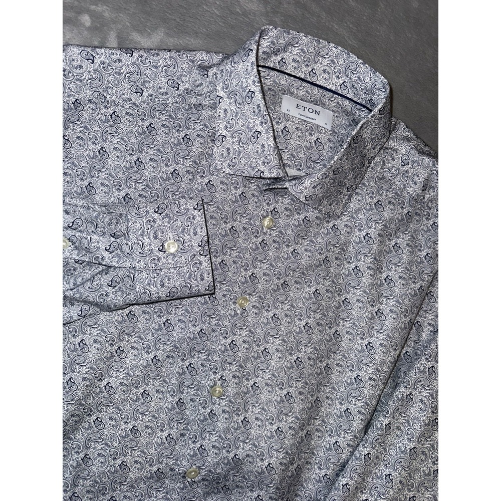 Eton Contemporary Long Sleeve Blue Paisley Men's Size XL 43 /17 ‎ Formal Wedding